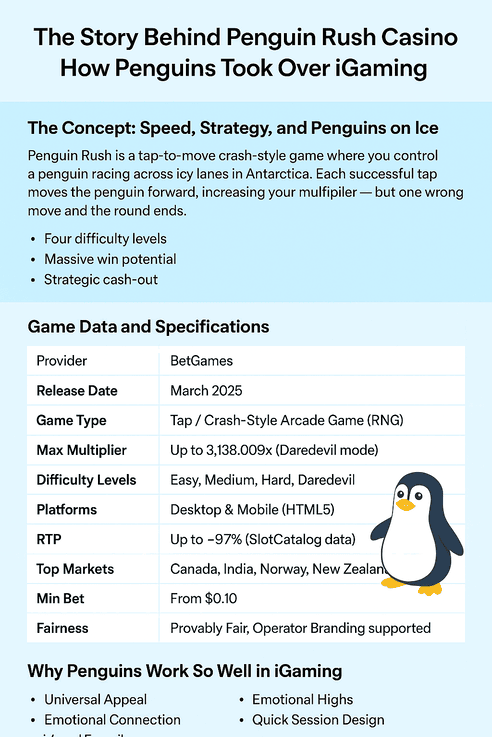The Story Behind Penguin Rush Casino - Game Development Infographic