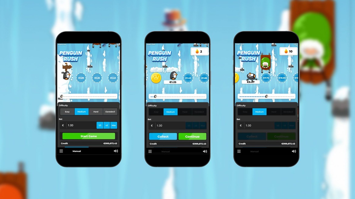 Penguin Rush mobile app interface optimized for smartphone gaming with touch controls